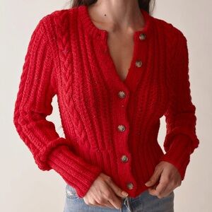 Doen Red Audrey Cardigan Sweater in Red Sumac